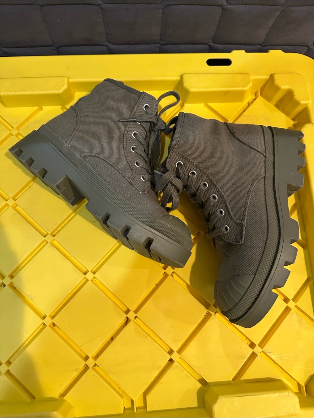 Olive Green Lace-Up Combat Boots - Picture 6 of 6